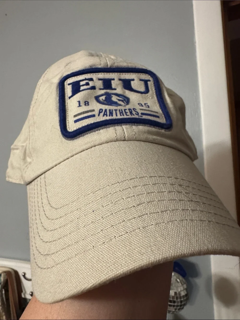 EIU Panthers Beige Baseball Cap with Blue Patch